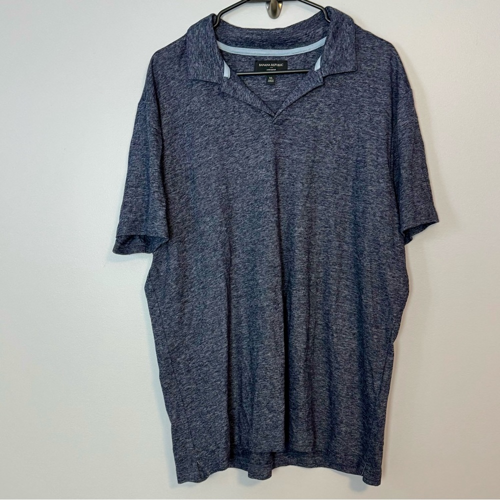 Banana Republic Heathered Blue Lighweight Polo Shirt